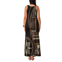Samoa Siapo Motif Family Matching Tank Maxi Dress and Hawaiian Shirt Classic Style - Black Ver LT7 - Polynesian Pride