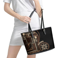 Samoa Siapo Motif Leather Tote Bag Classic Style - Black Ver LT7 - Polynesian Pride