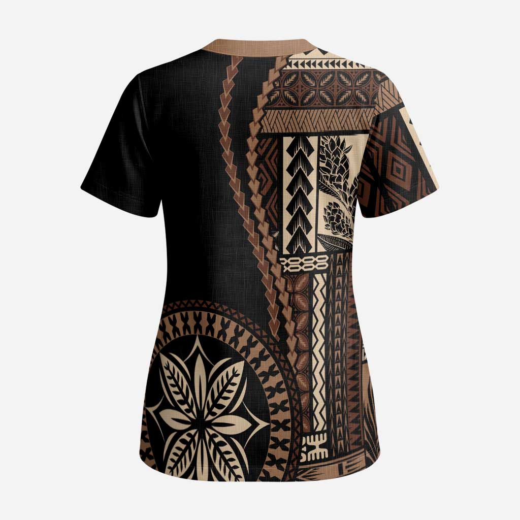 Samoa Siapo Motif Scrub Top Classic Style - Black Ver LT7 - Polynesian Pride