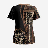 Samoa Siapo Motif Scrub Top Classic Style - Black Ver LT7 - Polynesian Pride