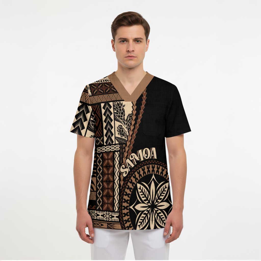 Samoa Siapo Motif Scrub Top Classic Style - Black Ver LT7 - Polynesian Pride