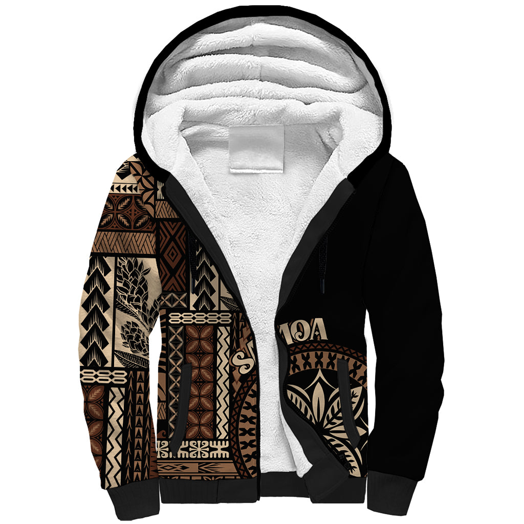Samoa Siapo Motif Sherpa Hoodie Classic Style - Black Ver LT7 Unisex Black - Polynesian Pride