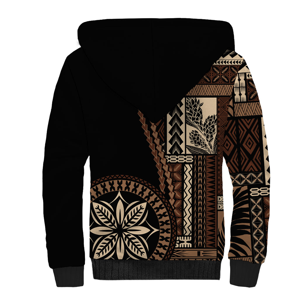 Samoa Siapo Motif Sherpa Hoodie Classic Style - Black Ver LT7 - Polynesian Pride