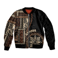 Samoa Siapo Motif Sleeve Zip Bomber Jacket Classic Style - Black Ver LT7 Unisex Black - Polynesian Pride