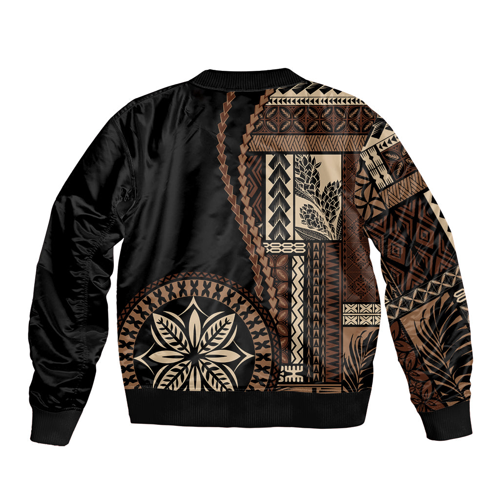 Samoa Siapo Motif Sleeve Zip Bomber Jacket Classic Style - Black Ver LT7 - Polynesian Pride