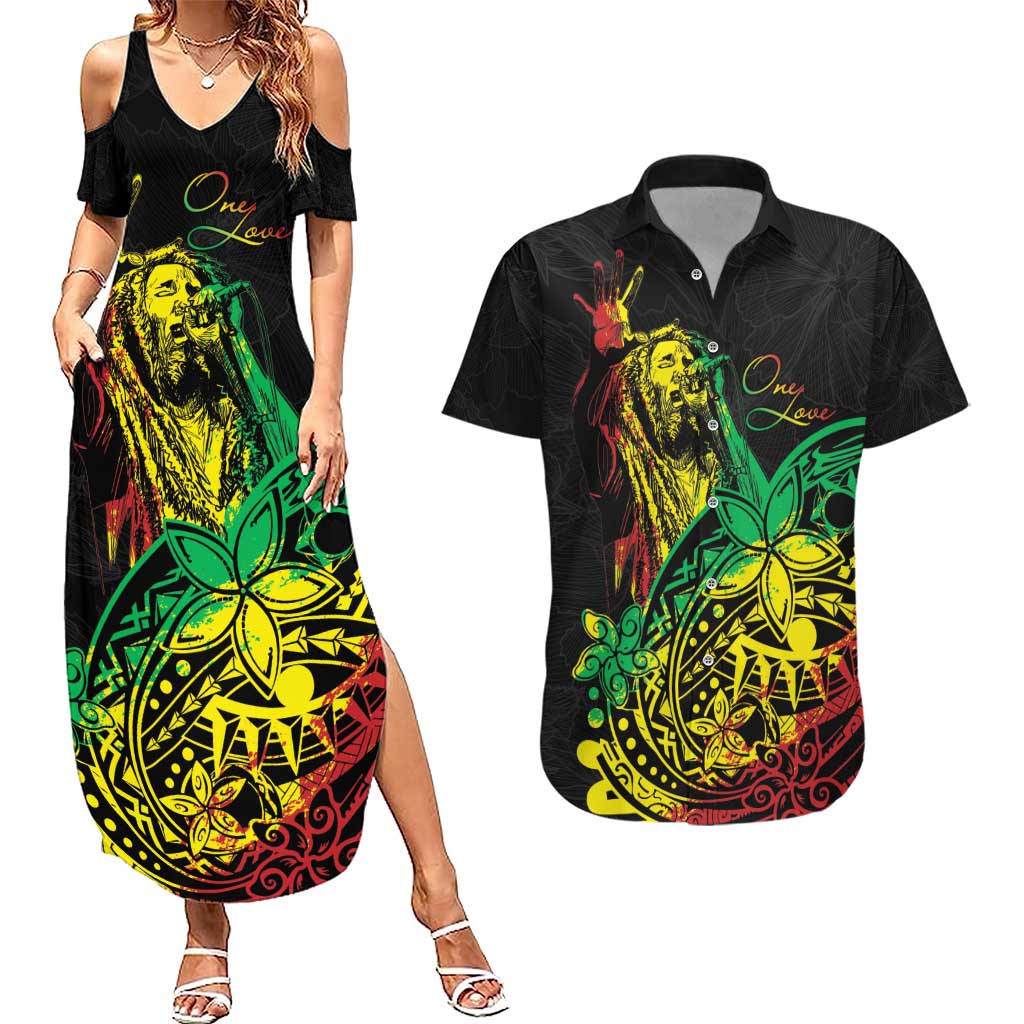Personalised Reggae Jawaiian Festive Couples Matching Summer Maxi Dress and Hawaiian Shirt Mix Polynesian