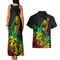 Personalised Reggae Jawaiian Festive Couples Matching Tank Maxi Dress and Hawaiian Shirt Mix Polynesian