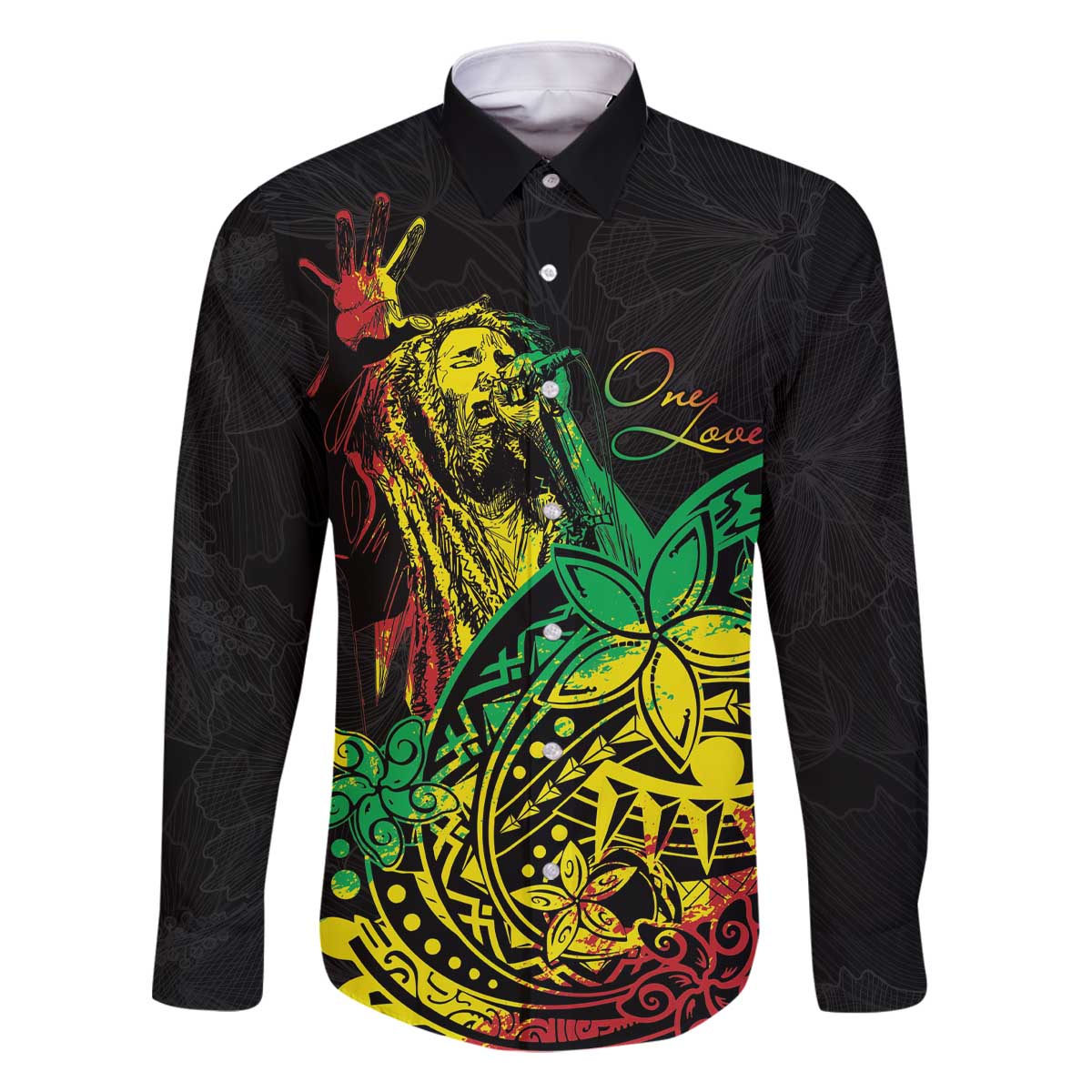 Personalised Reggae Jawaiian Festive Family Matching Off The Shoulder Long Sleeve Dress and Hawaiian Shirt Mix Polynesian