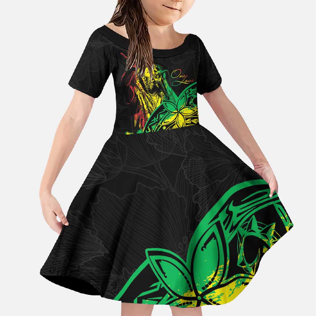 Personalised Reggae Jawaiian Festive Family Matching Short Sleeve Bodycon Dress and Hawaiian Shirt Mix Polynesian
