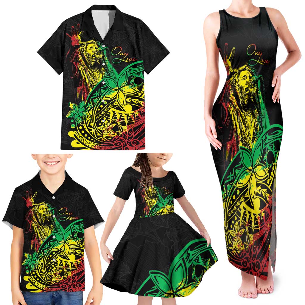 Personalised Reggae Jawaiian Festive Family Matching Tank Maxi Dress and Hawaiian Shirt Mix Polynesian