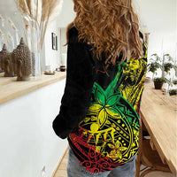 Personalised Reggae Jawaiian Festive Women Casual Shirt Mix Polynesian