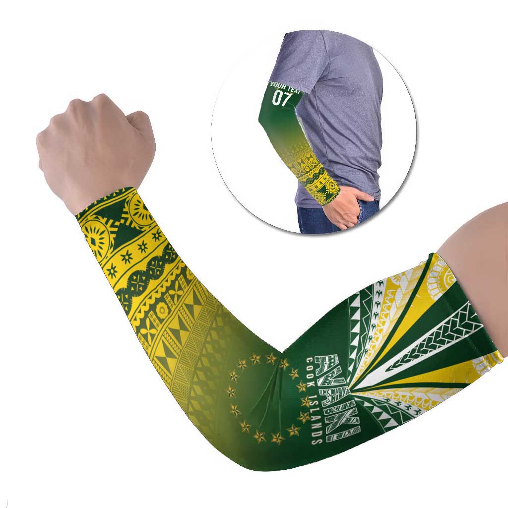 Cook Islands Rugby Custom Arm Sleeves Kuki Avaiki LT7 Set of 2 Yellow Green - Polynesian Pride