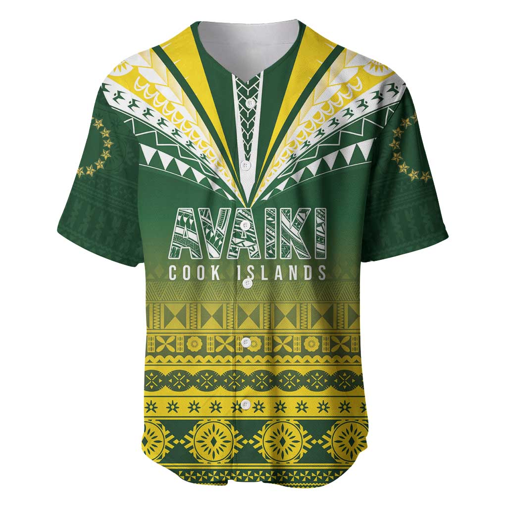 Cook Islands Rugby Custom Baseball Jersey Kuki Avaiki LT7 Yellow Green - Polynesian Pride