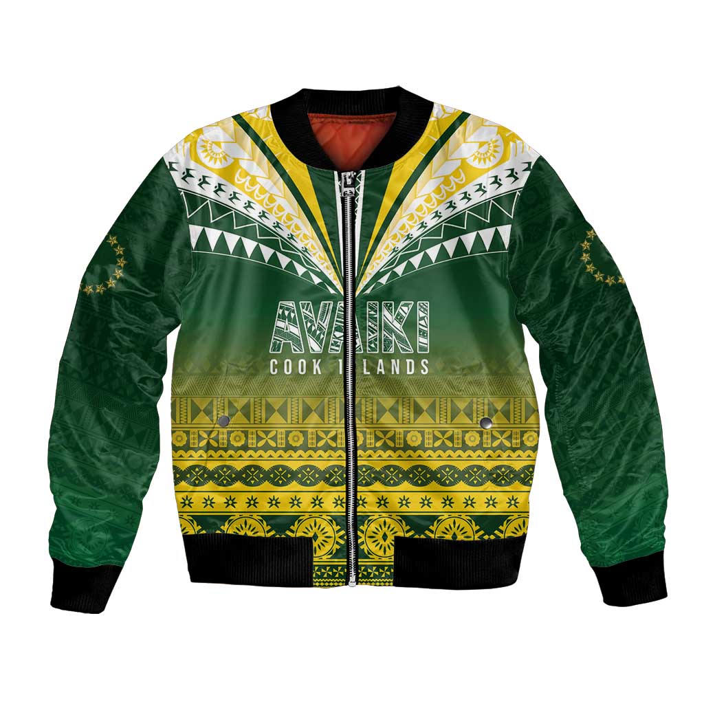 Cook Islands Rugby Custom Bomber Jacket Kuki Avaiki LT7 Unisex Yellow Green - Polynesian Pride