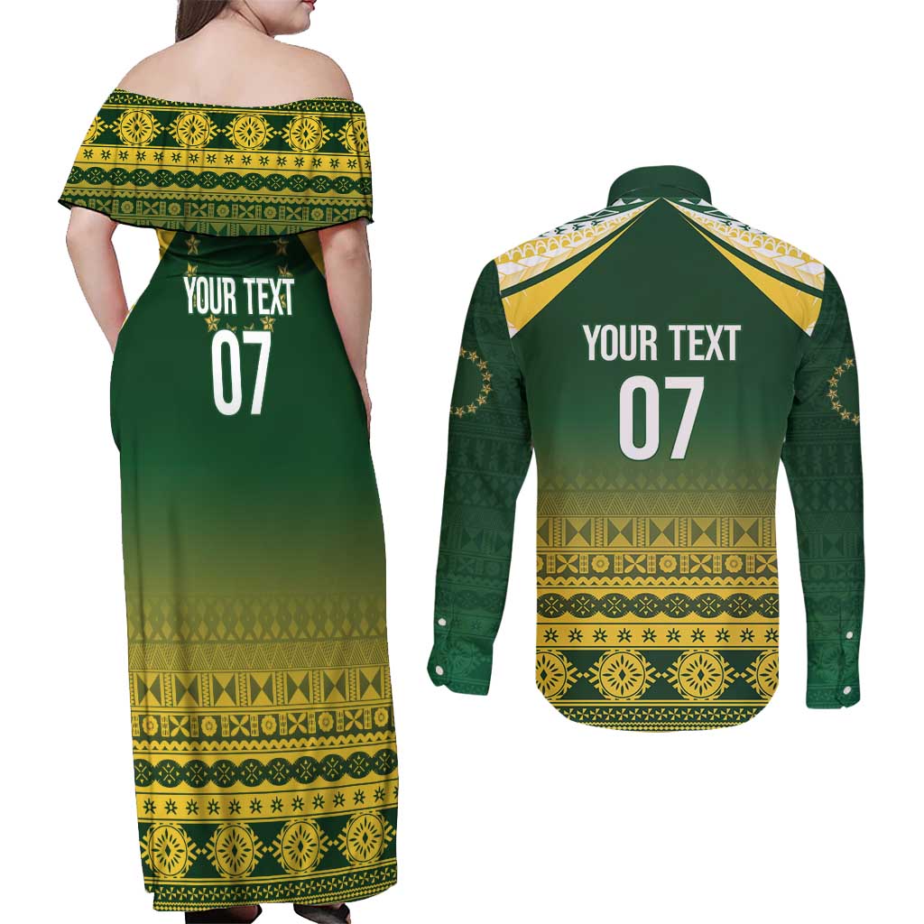 Cook Islands Rugby Custom Couples Matching Off Shoulder Maxi Dress and Long Sleeve Button Shirt Kuki Avaiki LT7 - Polynesian Pride