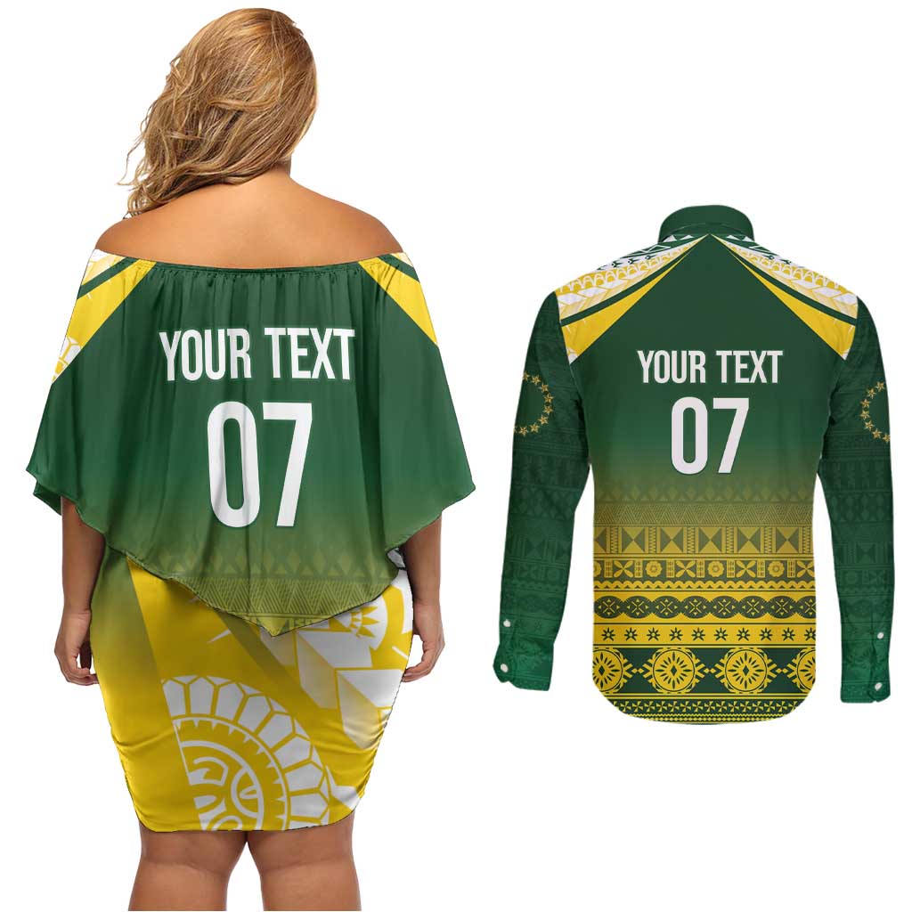 Cook Islands Rugby Custom Couples Matching Off Shoulder Short Dress and Long Sleeve Button Shirt Kuki Avaiki LT7 - Polynesian Pride