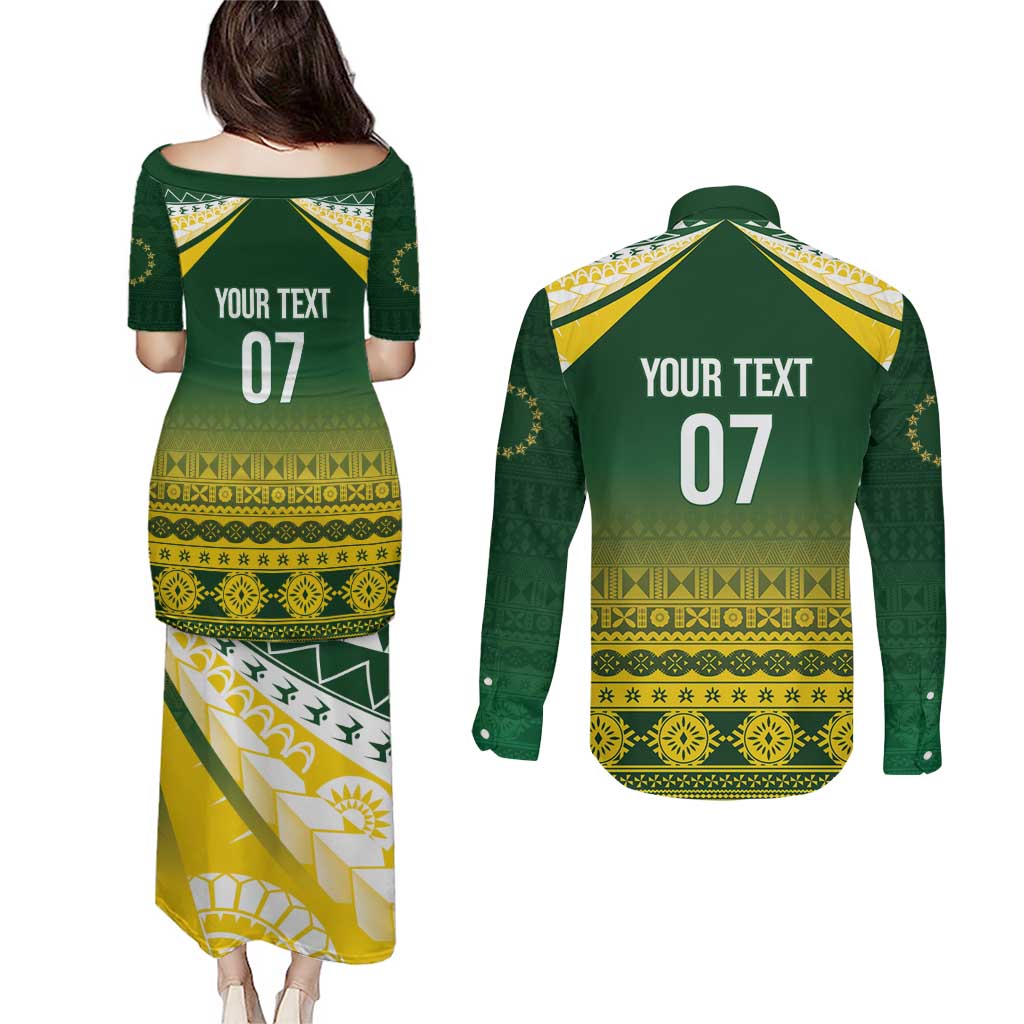 Cook Islands Rugby Custom Couples Matching Puletasi and Long Sleeve Button Shirt Kuki Avaiki LT7 - Polynesian Pride