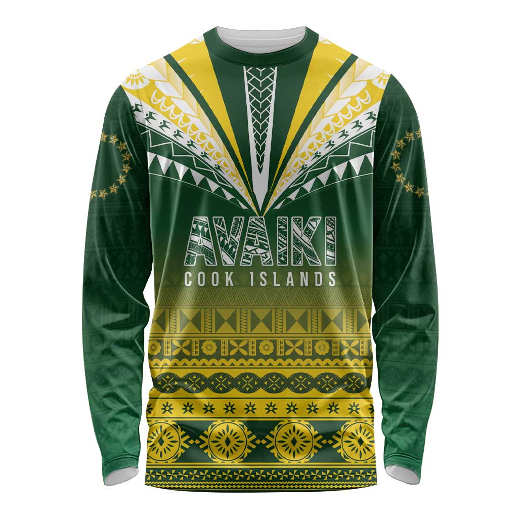 Cook Islands Rugby Custom Long Sleeve Shirt Kuki Avaiki LT7 Unisex Yellow Green - Polynesian Pride