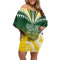 Cook Islands Rugby Custom Off Shoulder Short Dress Kuki Avaiki LT7 Women Yellow Green - Polynesian Pride