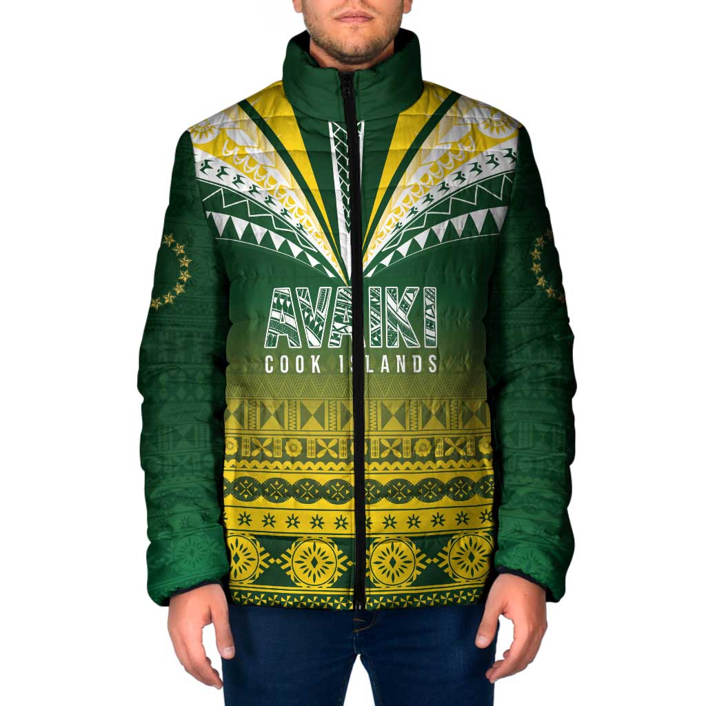 Cook Islands Rugby Custom Padded Jacket Kuki Avaiki LT7 Men Yellow Green - Polynesian Pride