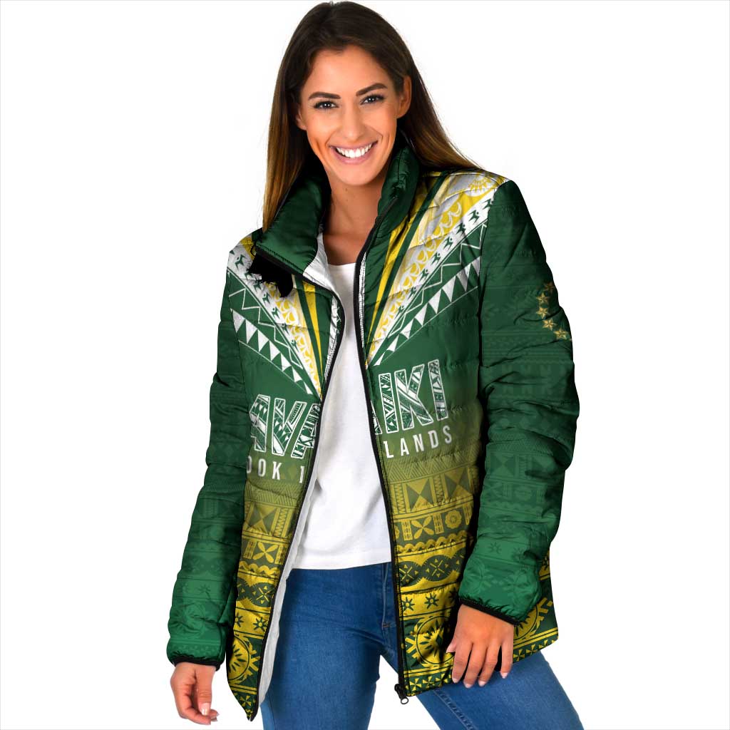 Cook Islands Rugby Custom Padded Jacket Kuki Avaiki LT7 Women Yellow Green - Polynesian Pride