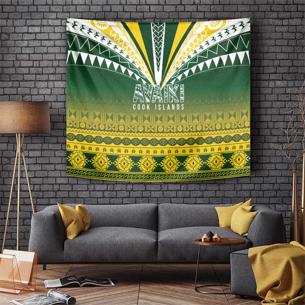 Cook Islands Rugby Tapestry Kuki Avaiki LT7 Yellow Green - Polynesian Pride