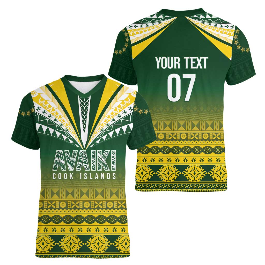 Cook Islands Rugby Custom Women V-Neck T-Shirt Kuki Avaiki LT7 - Polynesian Pride