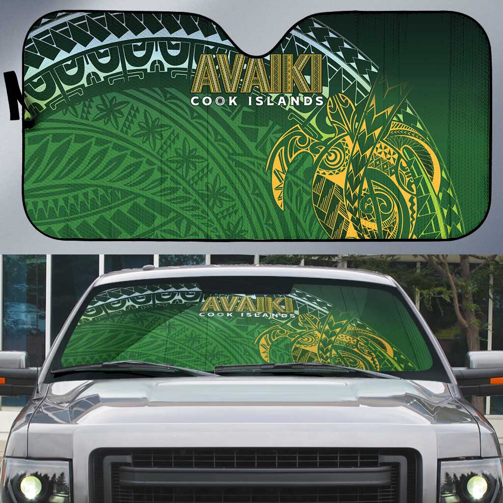Cook Islands Rugby Kuki Avaiki Auto Sun Shade Tribal Turtle LT7 Dark Green - Polynesian Pride