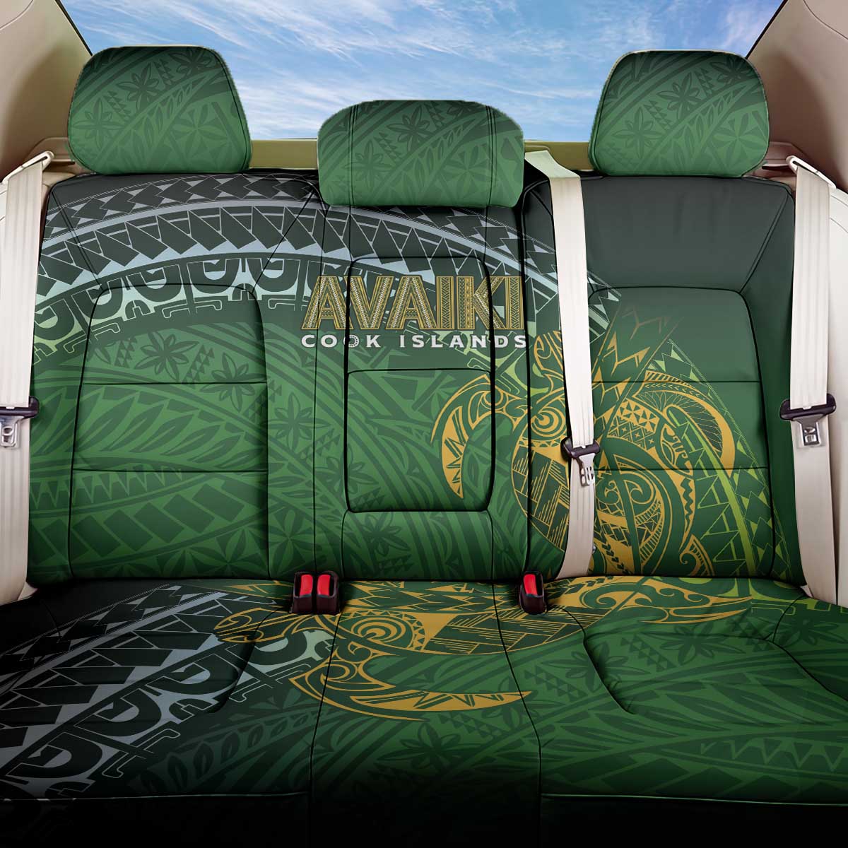 Cook Islands Rugby Kuki Avaiki Back Car Seat Cover Tribal Turtle LT7 One Size Dark Green - Polynesian Pride