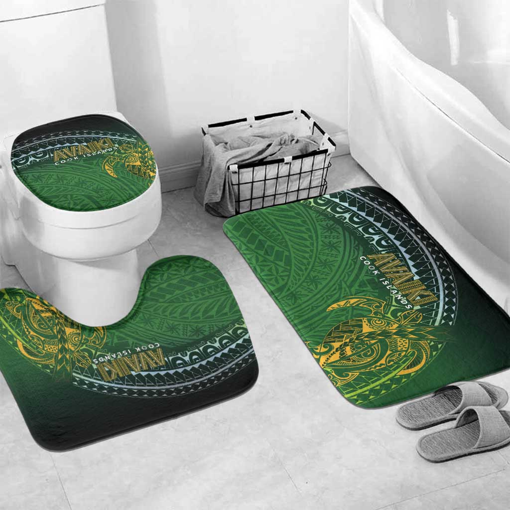 Cook Islands Rugby Kuki Avaiki Bathroom Set Tribal Turtle LT7 Mat Set Only (3 pcs) One Size Dark Green - Polynesian Pride