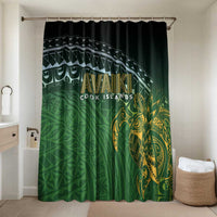 Cook Islands Rugby Kuki Avaiki Bathroom Set Tribal Turtle LT7 Shower Curtain Only Dark Green - Polynesian Pride