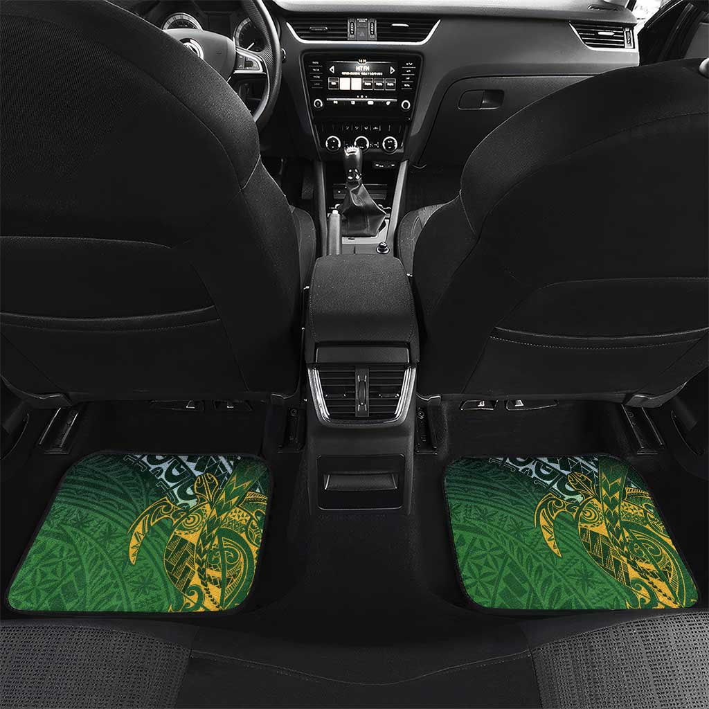 Cook Islands Rugby Kuki Avaiki Car Mats Tribal Turtle LT7 Set 2pcs - Back Dark Green - Polynesian Pride