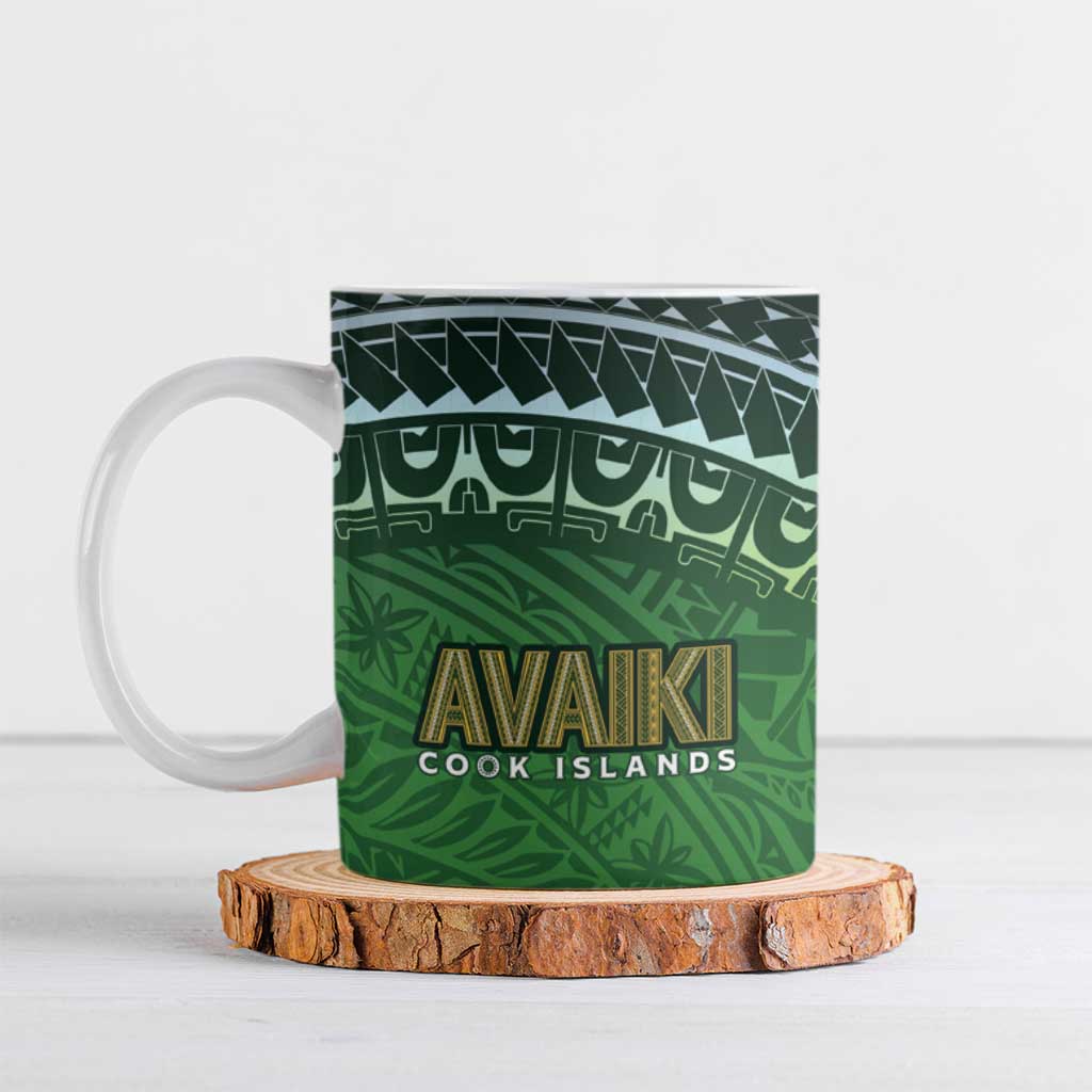 Cook Islands Rugby Kuki Avaiki Ceramic Mug Tribal Turtle LT7 Dark Green - Polynesian Pride