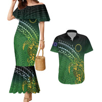 Cook Islands Rugby Kuki Avaiki Couples Matching Mermaid Dress and Hawaiian Shirt Tribal Turtle LT7 Dark Green - Polynesian Pride