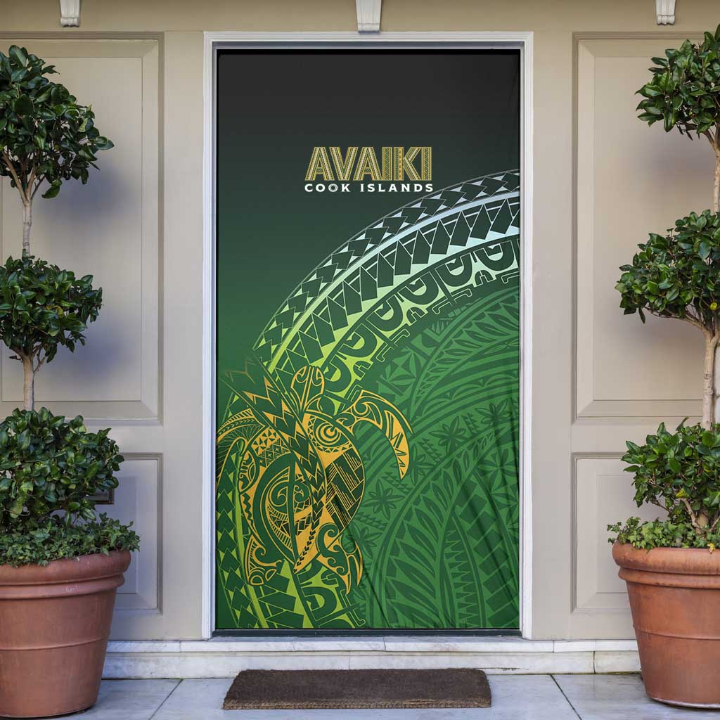 Cook Islands Rugby Kuki Avaiki Door Cover Tribal Turtle LT7 Dark Green - Polynesian Pride