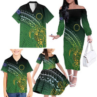Cook Islands Rugby Kuki Avaiki Family Matching Off The Shoulder Long Sleeve Dress and Hawaiian Shirt Tribal Turtle - Polynesian Pride
