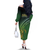 Cook Islands Rugby Kuki Avaiki Family Matching Off The Shoulder Long Sleeve Dress and Hawaiian Shirt Tribal Turtle - Polynesian Pride