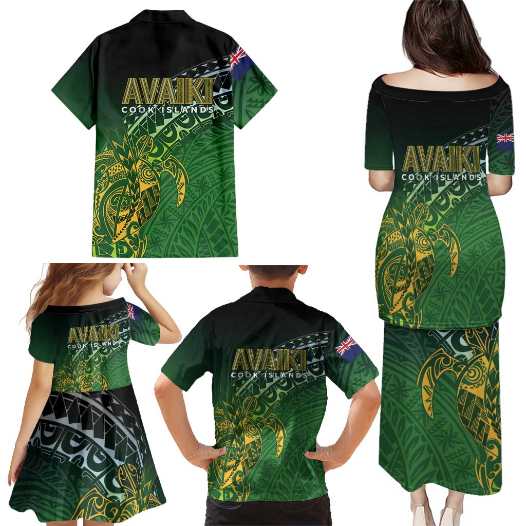 Cook Islands Rugby Kuki Avaiki Family Matching Puletasi and Hawaiian Shirt Tribal Turtle - Polynesian Pride