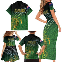 Cook Islands Rugby Kuki Avaiki Family Matching Short Sleeve Bodycon Dress and Hawaiian Shirt Tribal Turtle - Polynesian Pride