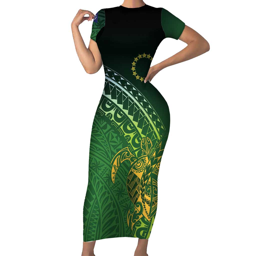 Cook Islands Rugby Kuki Avaiki Family Matching Short Sleeve Bodycon Dress and Hawaiian Shirt Tribal Turtle - Polynesian Pride