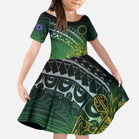 Cook Islands Rugby Kuki Avaiki Family Matching Tank Maxi Dress and Hawaiian Shirt Tribal Turtle LT7 Daughter's Dress Dark Green - Polynesian Pride
