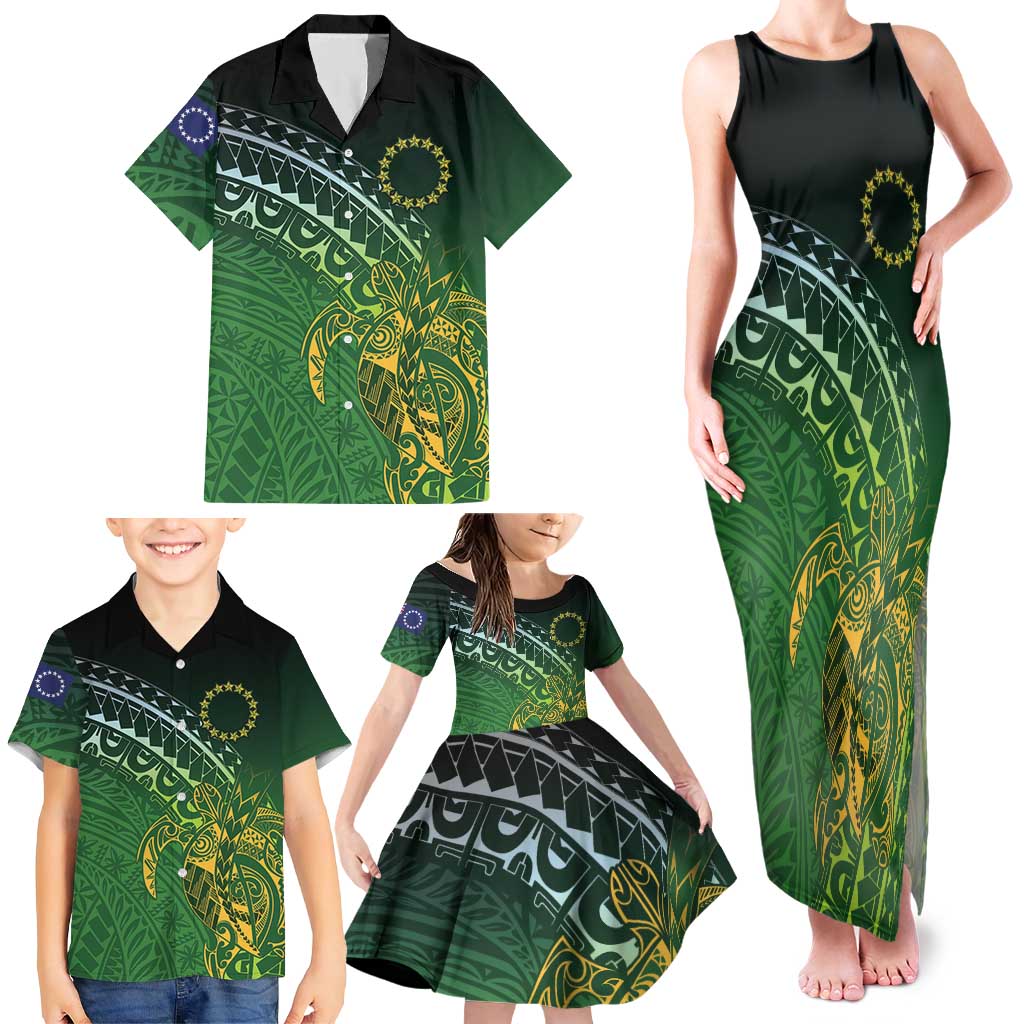 Cook Islands Rugby Kuki Avaiki Family Matching Tank Maxi Dress and Hawaiian Shirt Tribal Turtle LT7 - Polynesian Pride