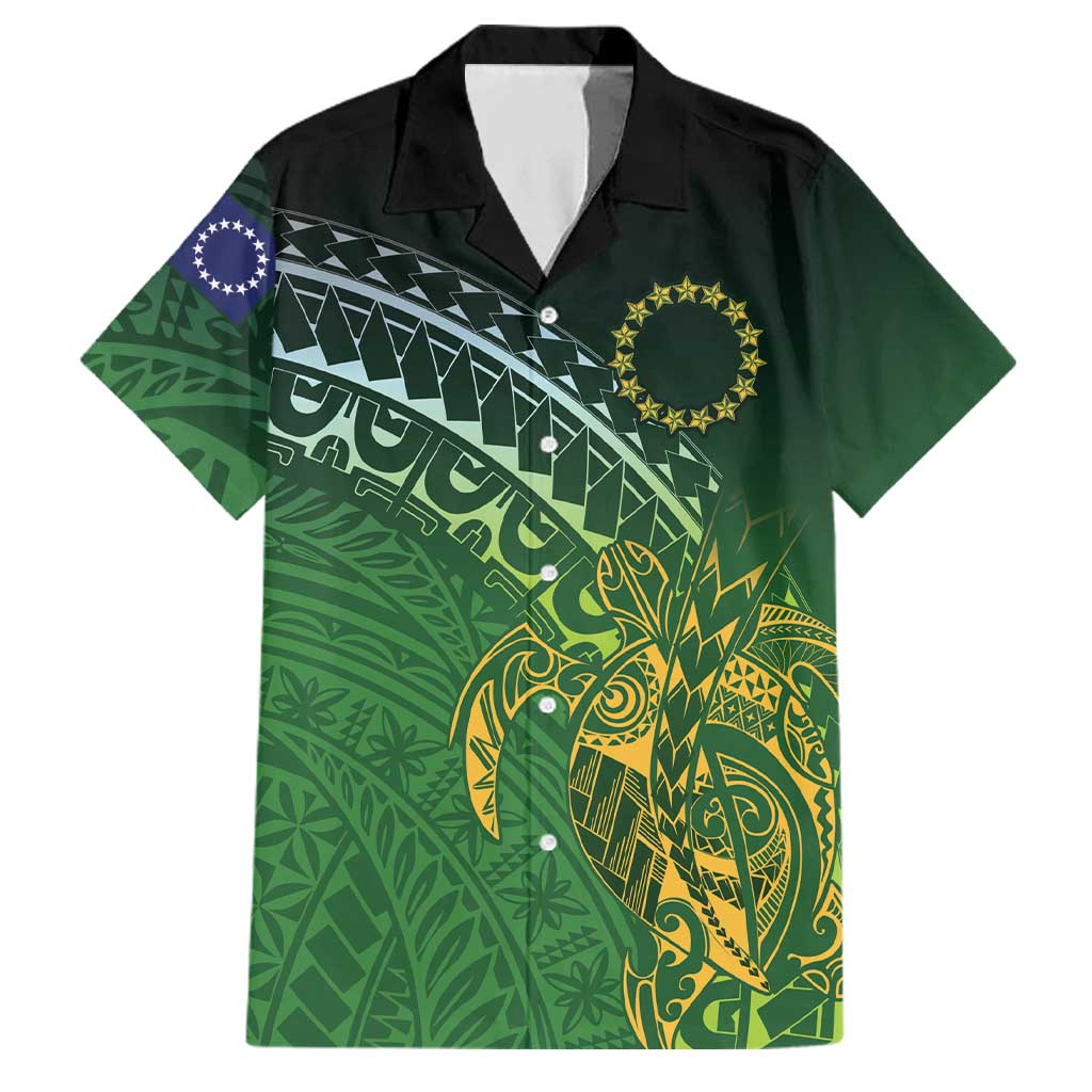 Cook Islands Rugby Kuki Avaiki Family Matching Tank Maxi Dress and Hawaiian Shirt Tribal Turtle LT7 Dad's Shirt - Short Sleeve Dark Green - Polynesian Pride
