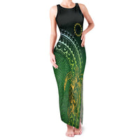 Cook Islands Rugby Kuki Avaiki Family Matching Tank Maxi Dress and Hawaiian Shirt Tribal Turtle LT7 Mom's Dress Dark Green - Polynesian Pride