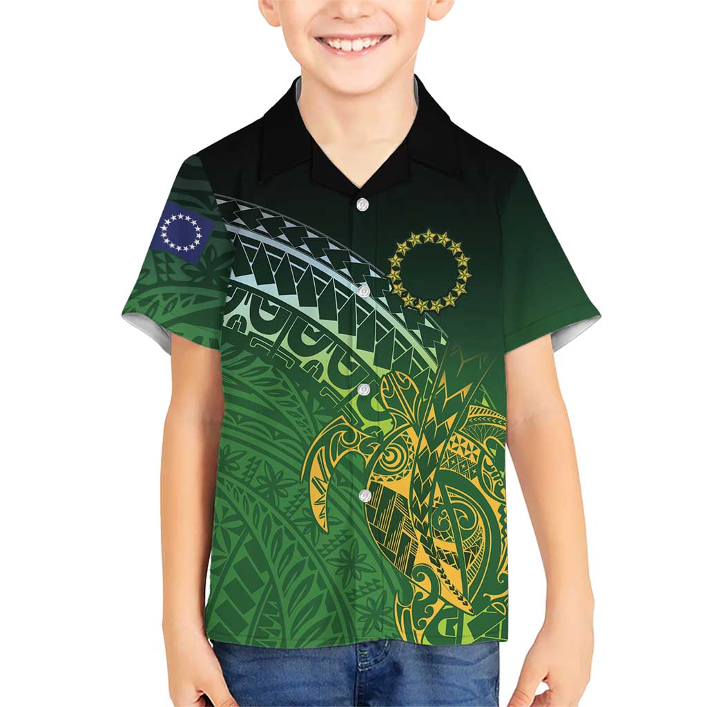 Cook Islands Rugby Kuki Avaiki Family Matching Tank Maxi Dress and Hawaiian Shirt Tribal Turtle LT7 Son's Shirt Dark Green - Polynesian Pride