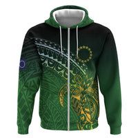 Cook Islands Rugby Kuki Avaiki Hoodie Tribal Turtle LT7 Zip Hoodie Dark Green - Polynesian Pride