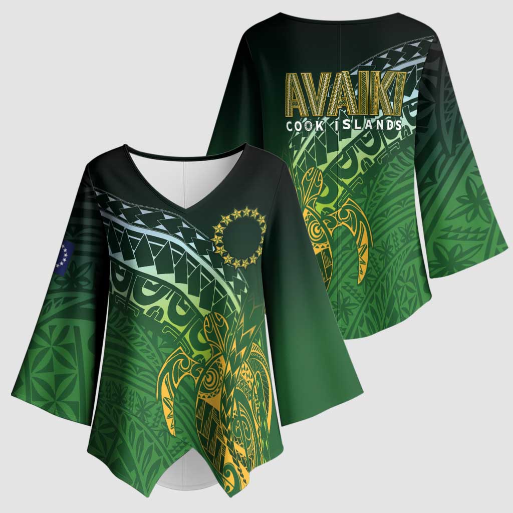 Cook Islands Rugby Kuki Avaiki Kimono Sleeve Blouse Tribal Turtle LT7 - Polynesian Pride