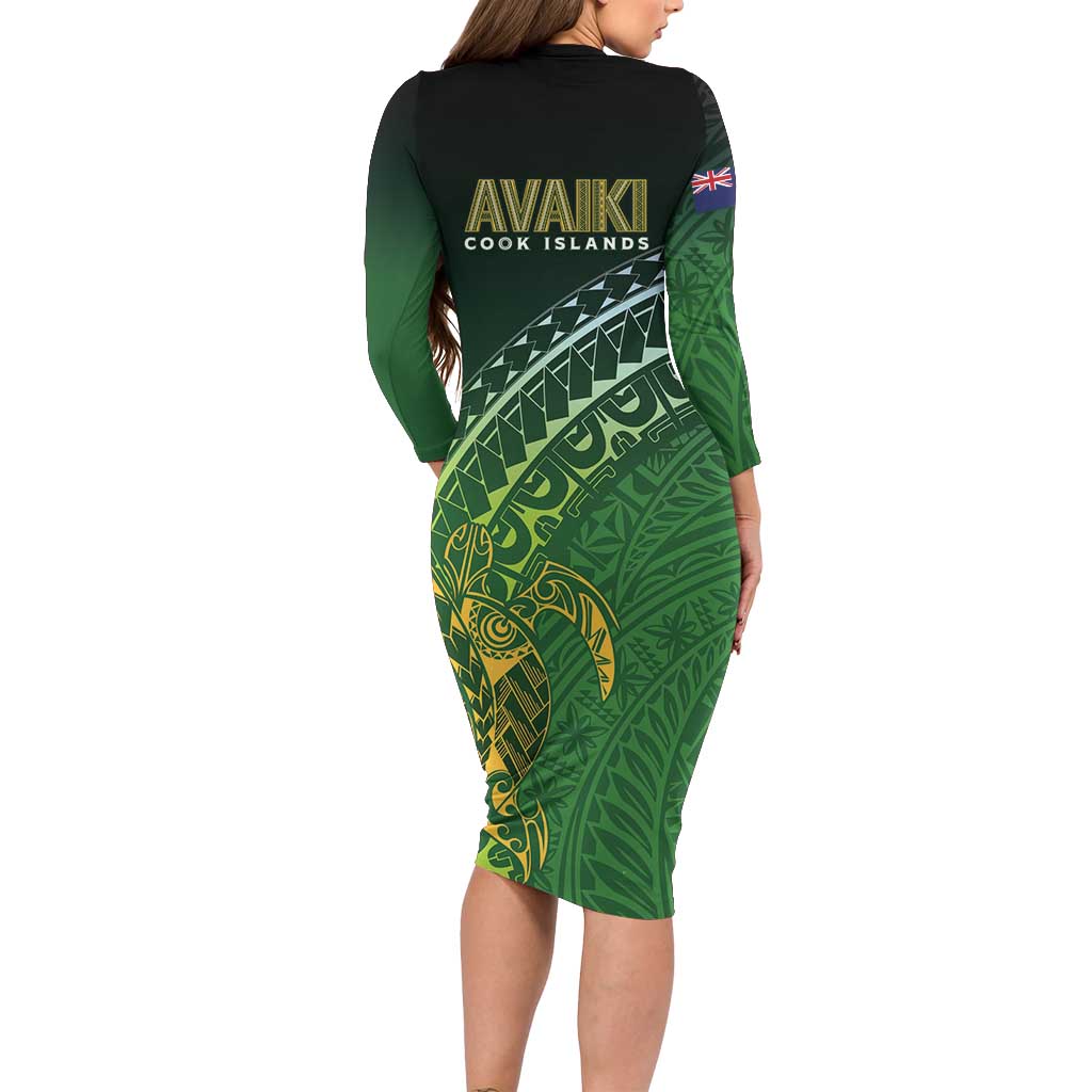 Cook Islands Rugby Kuki Avaiki Long Sleeve Bodycon Dress Tribal Turtle LT7 - Polynesian Pride