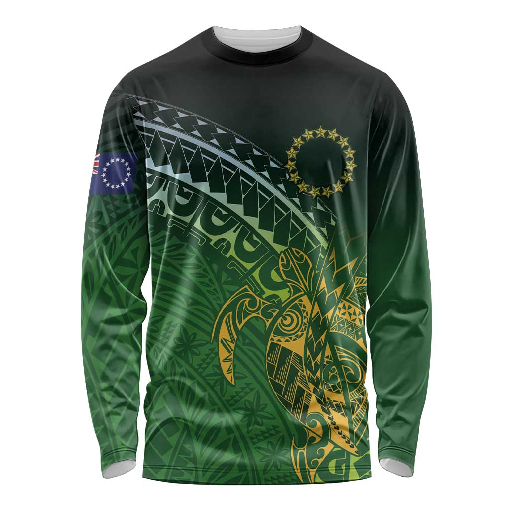 Cook Islands Rugby Kuki Avaiki Long Sleeve Shirt Tribal Turtle LT7 Unisex Dark Green - Polynesian Pride