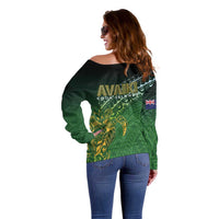 Cook Islands Rugby Kuki Avaiki Off Shoulder Sweater Tribal Turtle LT7 - Polynesian Pride